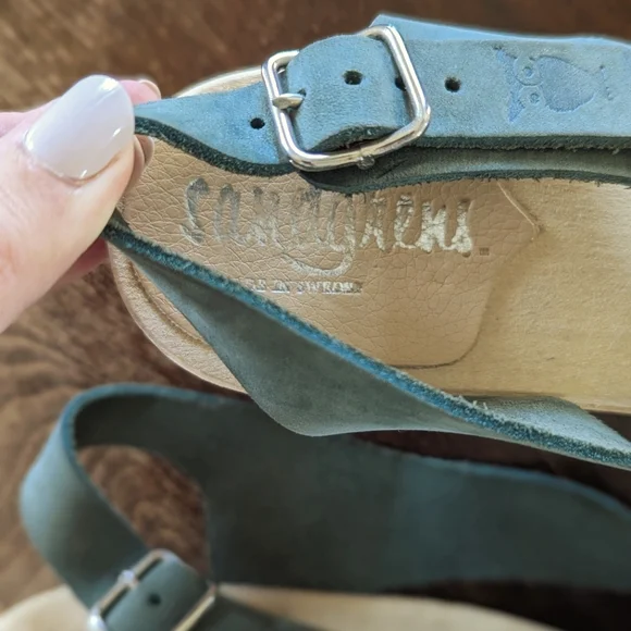 Sandgrens Morocco Green Leather Clogs Sandals Size 37 - Picture 3 of 6